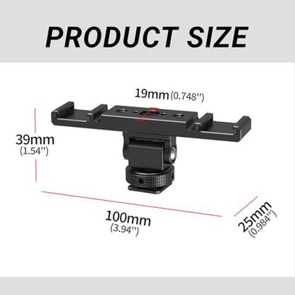 Dual Cold Shoe Extension Bar Mount – Aluminum Dual hot Shoe Bracket with 1/4" Thread and Cable Management Slot, Compatible with DSLR Cameras, LED Video Lights, Microphones, Monitors, and More