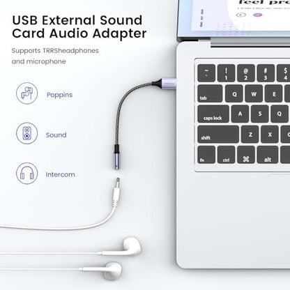MOSWAG USB to 3.5mm Jack Audio Adapter 0.65Feet/20cm, External Sound Card Support Mic TRRS Headset with 3.5mm Aux Stereo Converter Compatible with Windows, PC, Laptop, Mac, Linux, Desktops, PS4 - color: Black, size: 1 pack