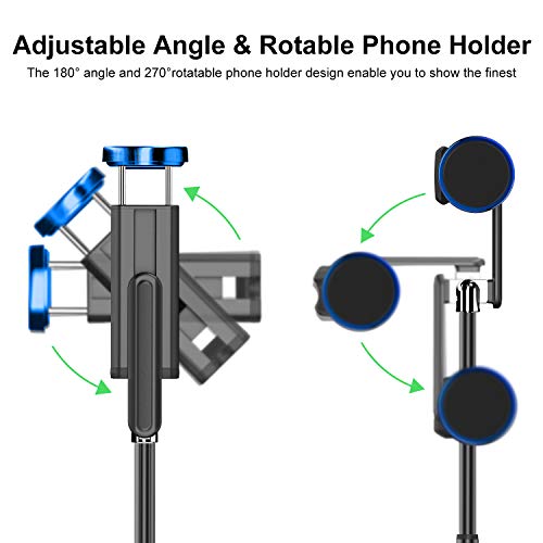 ATUMTEK Selfie Stick Tripod, 3-in-1 Extendable Aluminum Phone Tripod with Detachable Bluetooth Remote, Compatible with iPhone 17/16/15/14/13/12/11/11 Pro/XS Max/XR and Samsung Smartphones, Blue - color: Blue