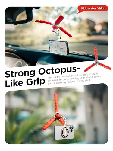 JOBY PodZilla™ SuctionTripod Magnetic Kit,Flexible Magnetic Tripod with Suction Legs, 360° Rotation & Dual-Angle Adjustment, Wrap-Anywhere Mount for iPhone Vlogging, Gym, Car, Outdoor & Travel(red) - color: Red