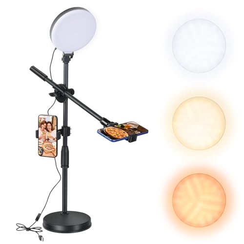 UTEBIT 6 Inch Overhead Ring Light with Stand for Desk, Include Tripod Head | Adjustable Full-Screen LED Lighting With Clamp, Black Zoom Lamp with 3 Color Temperature Modes for Meetings, Live Stream