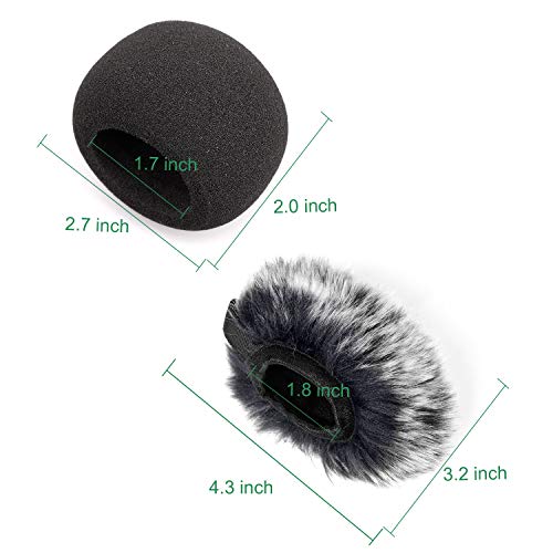 ChromLives Microphone Windscreen, Furry Windscreen Muff Wind Cover + Foam Microphone Windscreen Cover Compatible with Zoom H1 H1n Apogee Mic and More, Furry & Foam 2Pack