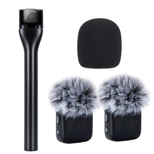 SUNMON Handheld Wireless Mic Stand for DJI Mic Mini with Pop Filter, Holder for Microphone, Interview Handheld Mount Adapter for DJI Mini (Handheld with 3 Pop Filter) - size: Handheld with 3 Pop Filter