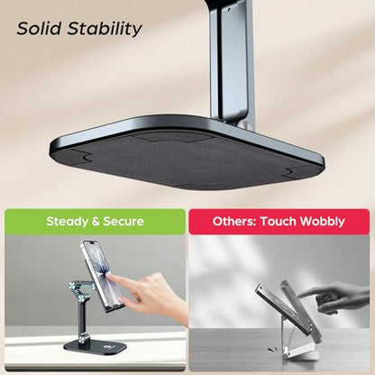 OCYCLONE Phone Stand, Foldable Cell Phone Stand Holder for Desk Office Accessories Adjustable Height and Angle iPhone Stand Compatible with 4"-13" Phones iPad Tablet - Black - color: Black