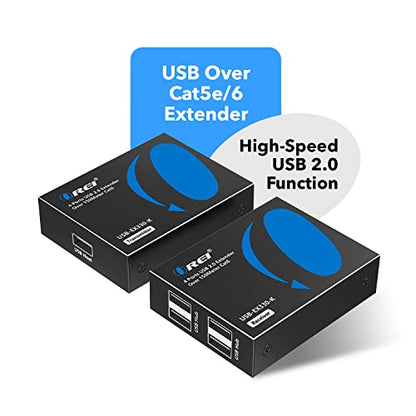 OREI USB 2.0 Extender Over Ethernet up to 330 Feet, USB Over Cat6/Cat7 LAN Cable Extension Kit with 4 USB Ports, 480Mbps Data Transfer, Plug & Play, Supports Webcam/Printer/Keyboard - USB-EX330-K