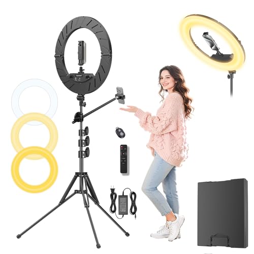Ring Light 18" with Stand, 55w 6700K LED Light,63" Tripod,Multi-Angle Adjustable Phone Stand, for iPhone and Android Phones, CRI95, Suitable for YouTube, TikTok, Selfies (Black, 18") - color: black