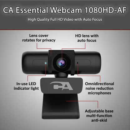 Cyber Acoustics CA Essential Webcam 1080HD-AF – USB Webcam with Microphone for Desktop or Notebooks, 1080p Webcam, HD Auto-Focus and Light Correction, Omni-Directional Microphone (WC-2000) - size: WC-2000