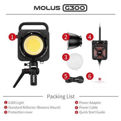 ZHIYUN MOLUS G300 [Official], 300W COB Bi-Color LED Video Light, Bowens Mount, 500W MAX Extreme Mode, App Control, Ultra Quiet, 2700K-6500K, CRI 95+ TLCI 97+ 15500Lux/1M,14 Lighting Effects - size: 300W