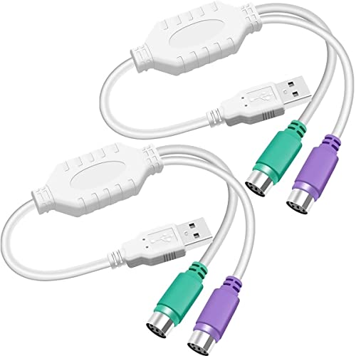 PS2 to USB A Adapter Cable for Keyboard and Mouse - PS/2 Male to USB A Male Plug, Replacement Cord, 2 PCS - color: USB to PS/2 Cable