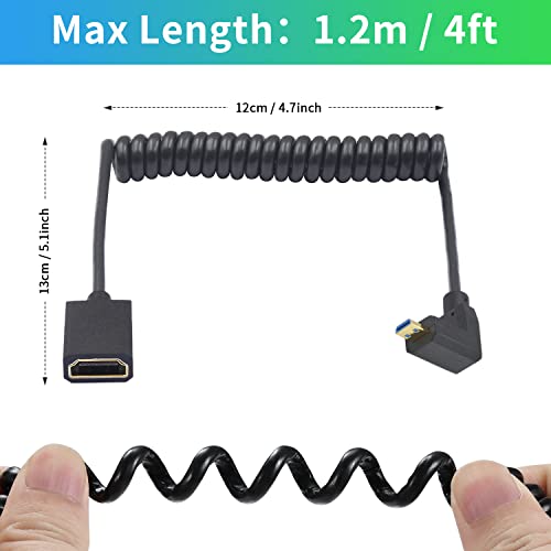 Duttek 8K 90 Degree HDMI to Micro HDMI Extension Cable, 48Gbps, 8K@60Hz, Down Angle Micro HDMI Male to HDMI Female Coiled Cable for Gopro Hero and Other Action Camera 3.3FT/1M - style: Down Angle Micro HDMI Male to HDMI Female