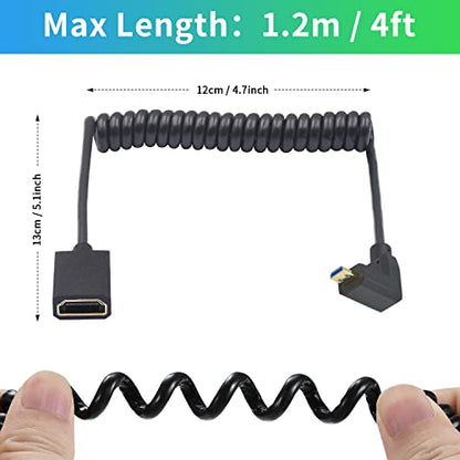 Duttek 8K 90 Degree HDMI to Micro HDMI Extension Cable, 48Gbps, 8K@60Hz, Down Angle Micro HDMI Male to HDMI Female Coiled Cable for Gopro Hero and Other Action Camera 3.3FT/1M - style: Down Angle Micro HDMI Male to HDMI Female