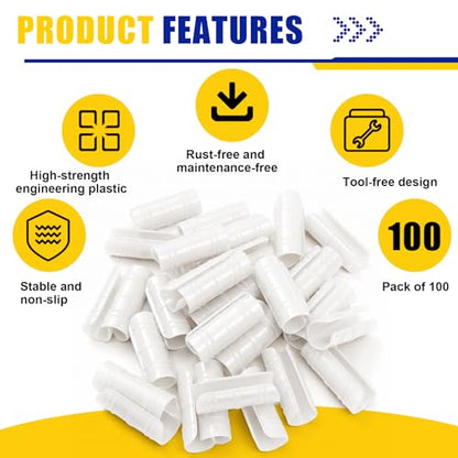 100 Pcs 3/4 Inch Greenhouse Clips, 19mm White Plastic Clamp Garden Buildings Frame Snap PVC Pipe Tube Clips for Greenhouse Films Sunshade Nets Row Covers Shelters Fixing, Farming, Gardening - color: White, size: 3/4 Inch