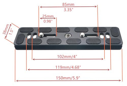 PU-150 150mm Lengthened Universal Quick Release QR Plate Telephoto Lens Plate for Tripod Head Ballhead DSLR Camera, Arca-Swiss Compatible