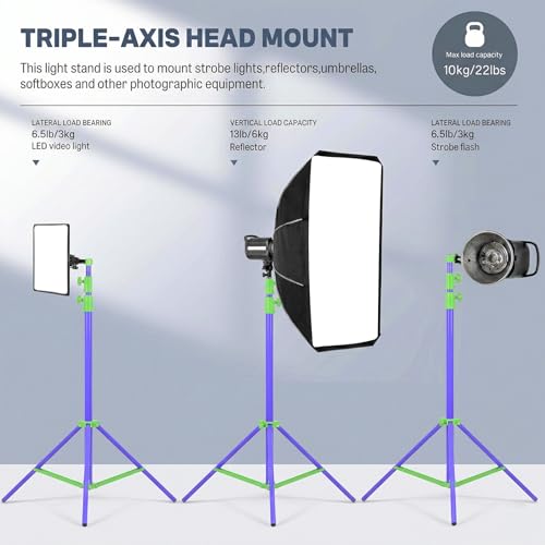SH Light Stand Photography, 9.1ft/280cm Air Cushioned Studio Light Stand, Heavy Duty Metal Photo Video Tripod Stand with 1/4" to 3/8" Screw for Strobe, Camera, Ring Light, Softbox, Max Load 22lb/10kg - color: Green