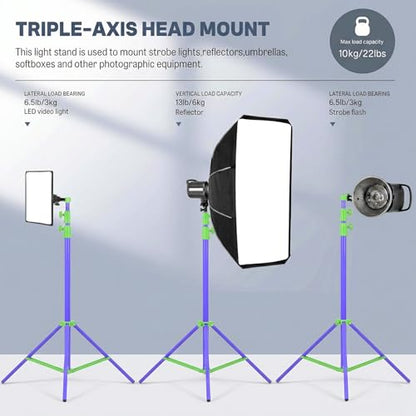 SH Light Stand Photography, 9.1ft/280cm Air Cushioned Studio Light Stand, Heavy Duty Metal Photo Video Tripod Stand with 1/4" to 3/8" Screw for Strobe, Camera, Ring Light, Softbox, Max Load 22lb/10kg - color: Green
