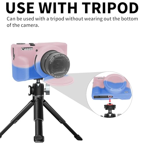G7X Mark III Case, Soft Silicone Protective Case Cover for Canon Powershot G7X Mark III Digital Camera, Durable Camera Body Skin Protector with Removable Lens Cover, Pink Blue - color: Pink Blue