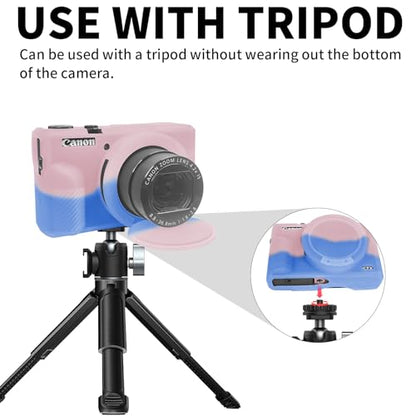 G7X Mark III Case, Soft Silicone Protective Case Cover for Canon Powershot G7X Mark III Digital Camera, Durable Camera Body Skin Protector with Removable Lens Cover, Pink Blue - color: Pink Blue