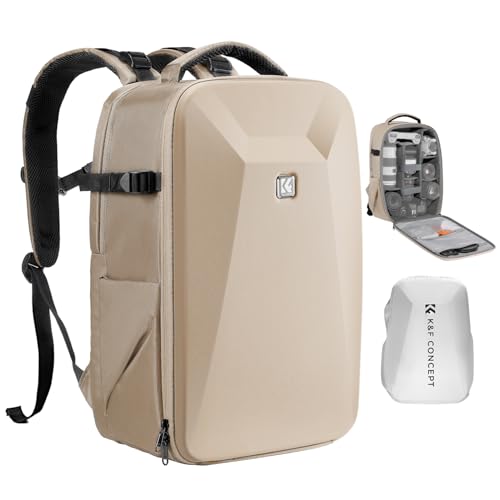 K&F CONCEPT Camera Backpack,Hardshell Photography DSLR Camera Bag with 15-15.6 Inch Laptop Compartment Hard Shell Camera Case Compatible with Canon/Nikon/Sony/DJI Mavic Drone - color: Khaki