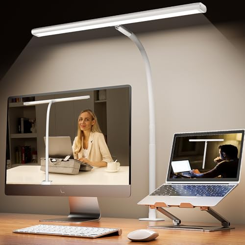 Airlonv LED Desk Lamp for Office Home, Eye-Caring Desk Light with Stepless Dimming Adjustable Flexible Gooseneck, 10W USB Adapter Desk Lamp with Clamp for Reading, Study, Workbench - color: Pure White, size: Standard