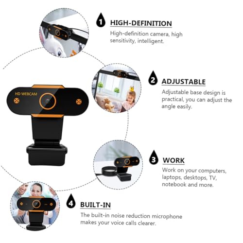 1080p USB Webcam with Built-in Microphone, Automatic Focusing Web Camera for Live Streaming and Video Conference, Plastic Laptop Web Camera Compatible with 5v Dc Power