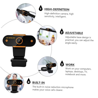 1080p USB Webcam with Built-in Microphone, Automatic Focusing Web Camera for Live Streaming and Video Conference, Plastic Laptop Web Camera Compatible with 5v Dc Power