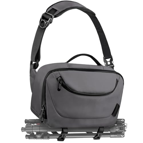 TAAOKA Camera Sling Bag,Travel Waterproof Camera Case with Tripod Holder,DSLR/SLR/Mirrorless Small Camera Bags Crossbody for photographers (Grey) - color: Grey