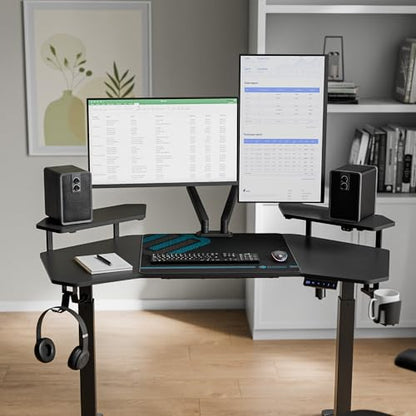 EUREKA ERGONOMIC Aero 55 Inch W Shaped Electric Standing Desk, Height Adjustable Computer Gaming Desk with LED Monitor Shelf, Mouse Pad, Headphone Hook, Cup Holder, Carbon Black - color: Black, size: 55"W x 35"H-Adjustable