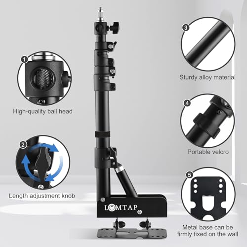 LOMTAP Ring Light Wall Mount Adjustable 45.7" Boom Arm Stand for Photography Lighting Studio, Camera Triangle Wall Mount, Sturdy Alloy Support for Salon, Tatto Light, Barber Shop, Strobe