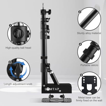LOMTAP Ring Light Wall Mount Adjustable 45.7" Boom Arm Stand for Photography Lighting Studio, Camera Triangle Wall Mount, Sturdy Alloy Support for Salon, Tatto Light, Barber Shop, Strobe