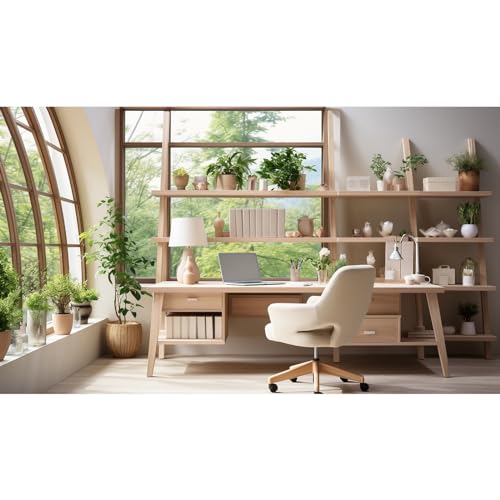 Office Backdrop for Video Conference Modern Business Home Office Work Place Background Indoor Green Plants Leaves Tranquil Work Environment for Live Video Zoom Calls Photo Portrait Prop 5x3ft - color: White_Brown, size: 5x3ft