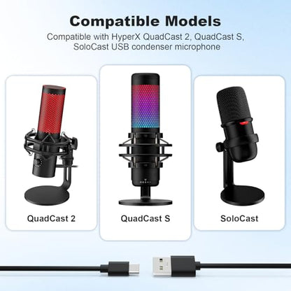 USB C Data Charging Cable Cord Compatible with HyperX QuadCast 2, SoloCast, QuadCast S USB Condenser Gaming Microphone, Replacement for TONOR TC30, Fifine A6/K688, Elgato Wave 3 Mic, 5 FT