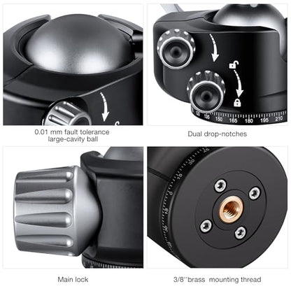 LEOFOTO LH-47 Camera Tripod Ball Head Mount, 98mm Aluminium Ball Head with 1/4" Quick Release Plate, 360 Degree Rotating & Panoramic Base, 3/8" Mounting Screw for Tripod/Monopod/Slider, Max Load 48lb - color: Knob Release, 98mm, with QR Plate, Max Load 48