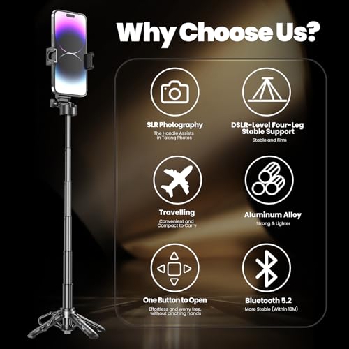 Selfie Sticks for iPhone, 4-in-1 Multi-Functional Phone Tripod with Remote Control, Pocket-Sized Mini Selfie Stick, Suitable for Photography, Live Streaming, Outdoor Travel Essentials - style: Clamp