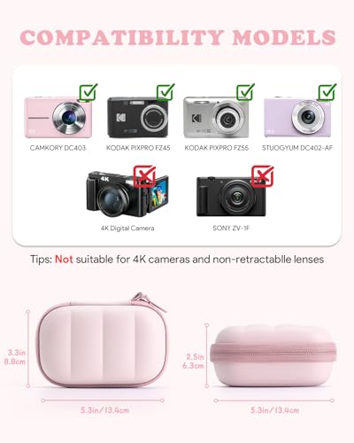 Digital Camera Case Compatible with CAMKORY DC403/ KODAK PIXPRO FZ55/ FZ45/ STUOGYUM DC402-AF, Small Hard Shell Bag with SD Card Storage for Travel (Pink) - color: Pink