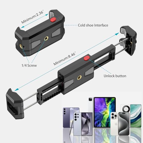 iPad and Phone Tripod Mount,Dual-Purpose Phone and Tablet Holder with Adjustable Clamp, Compatible with Devices up to 12.9Inches,1/4 Inch Screw fits iPad Pro 12.9,Air Mini 3/4,Galaxy Tab,Selfie Stick