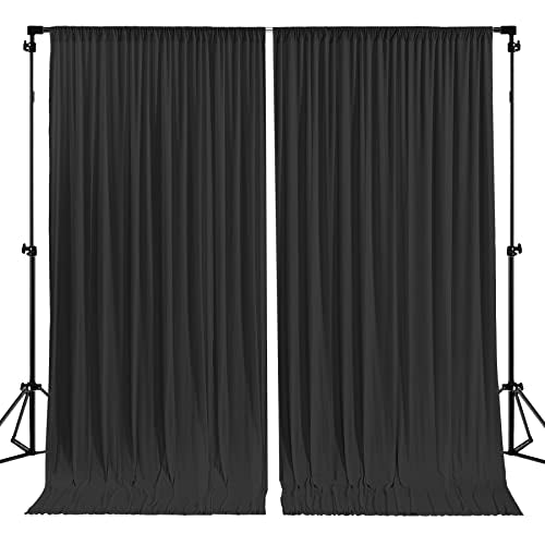 Black Backdrop Curtain 2 Panels-Wrinkle-Free Black Curtains Polyester Photography Drapes for Wedding Birthday Party Photo Background Backdrop Stand- 8 X10FT - color: Black, size: W4' x H10'(2 panels)