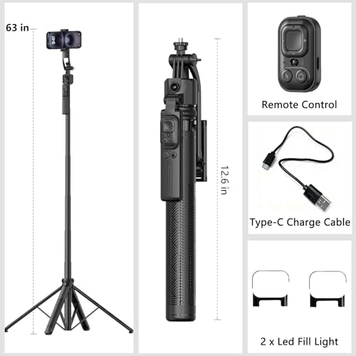 Auto Face Tracking Selfie Stick Tripod for iPhone with Light 360° Rotation That Follows Your Movement 63" Camera Tripod Stand with Remote for Content Creator Vlog Live Stream Video Recording - style: B-Auto Face Tracking Tripod with 2 Square Light