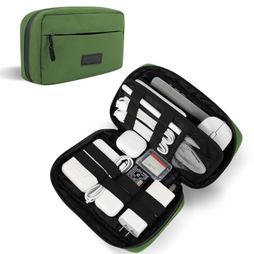 GOX Cable Organizer Travel Case, Water Resistant Electronic Accessories Pouch, All-in-One Versatile Tech Storage Bag for Charger, Cord, Phone, Hard Drive & Power Bank (Green) - color: Green