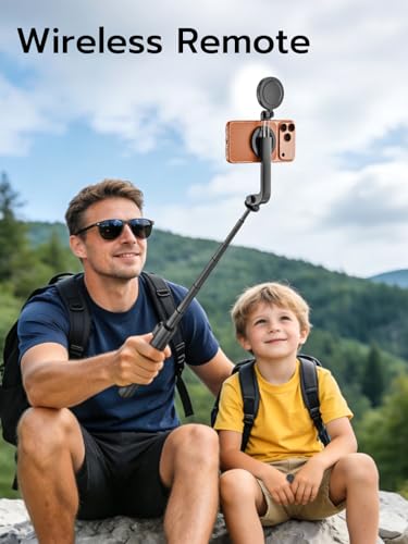 USKEYVISION Magnetic Selfie Stick Tripod with Light & Remote, Phone Tripod with Magnetic Holder for Magsafe, 360° Rotatable Cellphone Stand for iPhone/Android for Video Recording, Vlogging(SPT-02) - size: 49" Magnetic Selfie Stick with Light