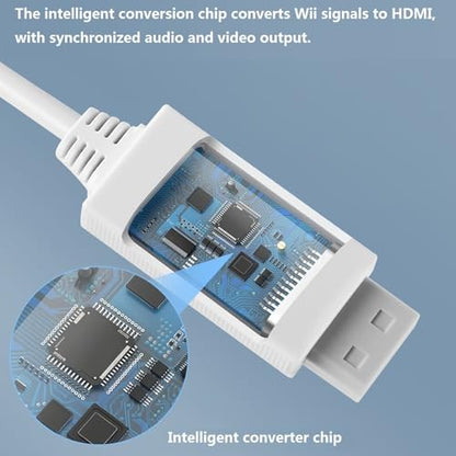 5ft WII to HDMI Converter Cable Adapter,for use with Full HD 1080P Devices with an HDMI Port,Compatible with WII,U,HDTV, Monitor (White) - color: White