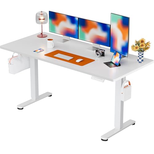 ErGear Height Adjustable Electric Standing Desk, 63 x 28 Inches Sit Stand up Desk, Memory Computer Home Office Desk, White - color: White, size: 63.0 X 27.6 Inches
