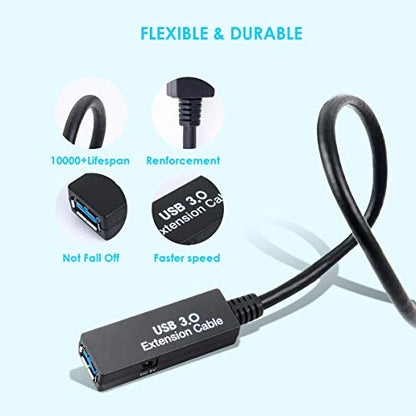75FT USB 3.0 Active Extension Cable, Long USB Extension Cord A-Male to A-Female, With High-Speed Data Signal Amplifier, Compatible With Quest 3.VR,Rift.360 Kinect. Xbox,Webcam.PS4 HD Camera or More - size: 75FT Active