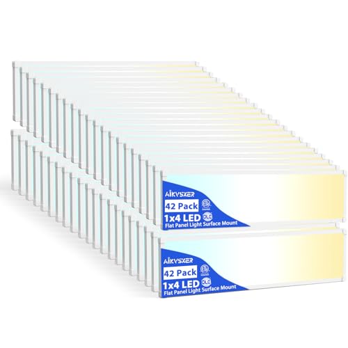 AIKVSXER 42Pack 1x4 LED Flat Panel Light, 6500LM Ultra-Bright, 30-50W White | 3000K-6500K Adjustable, 0-10V Dimming, AC120-277V, Slim Surface Mount Ceiling Light for Office, Home, Garage - color: White, size: 1x4ft-42P
