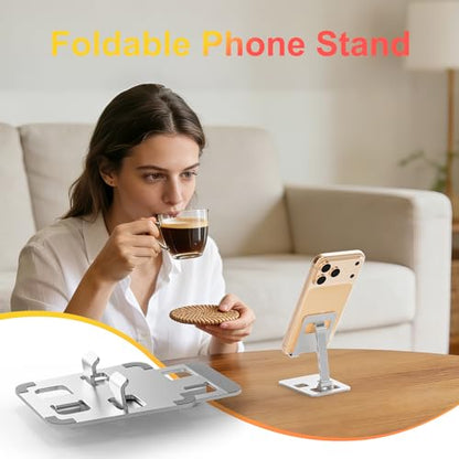 Desktop Phone Stand, Dual Folding Adjustable Mobile Phone Holder, Portable Universal Stand for iPhone & Samsung All Phones