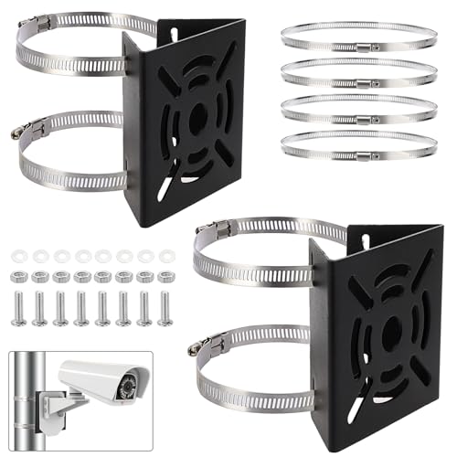 Sumnacon Camera Pole Mount Bracket,2Pcs Stainless Steel Pole Mount Adapter Brackets with Loops,Sturdy Camera Mount Bracket for Pole Post,Universal Pole Mount Bracket for CCTV Security Camera Ptz Dome - color: Black