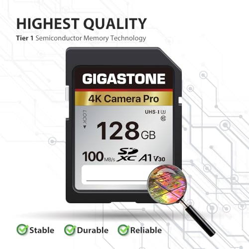 【5-Years Data Recovery】 GIGASTONE 128GB SD Card, 4K Camera Pro, UHS-I A1 V30 U3 Class 10 SDXC Memory Card 4K UHD Video Compatible with Digital Camera, Full-Sized SD Card, with 1 Mini Case - color: 128GB 4K Camera Pro SD Card 1-Pack