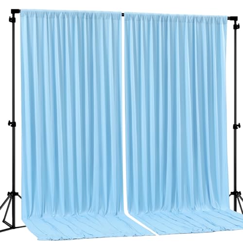 Blue Backdrop Curtains 2 Panels - Wrinkle-Free Light Blue Curtains Polyester Photography Drapes Photo Background for Baby Shower Birthday Party Decorations- 8 X10FT (Blue) - color: Blue, size: W4' x H10'(2 panels)