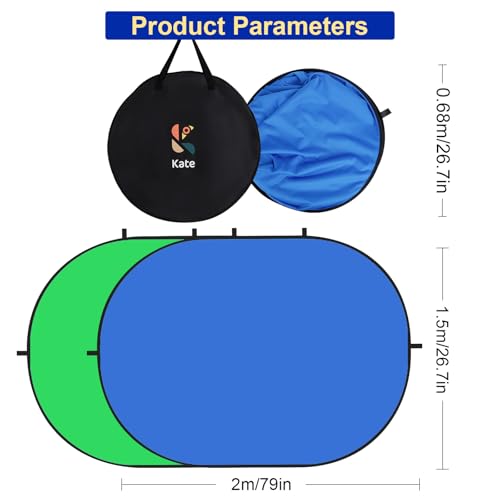Kate Collapsible Pop-Up Backdrop for Self-Tape Auditions, Professional Headshots, Video Conferencing & Live Streaming - Portable Photography Background (5'x6.5' / 1.5x2m,Blue/Green - color: Blue/Green