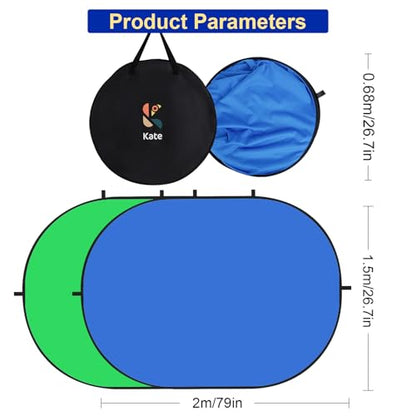 Kate Collapsible Pop-Up Backdrop for Self-Tape Auditions, Professional Headshots, Video Conferencing & Live Streaming - Portable Photography Background (5'x6.5' / 1.5x2m,Blue/Green - color: Blue/Green