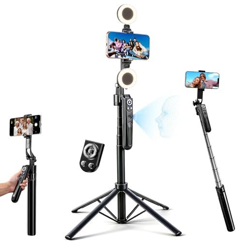 Auto Face Tracking Selfie Stick Tripod for iPhone with Light 360° Rotation That Follows Your Movement 70.9" Camera Tripod Stand with Remote for Content Creator Vlog Live Stream Video Recording